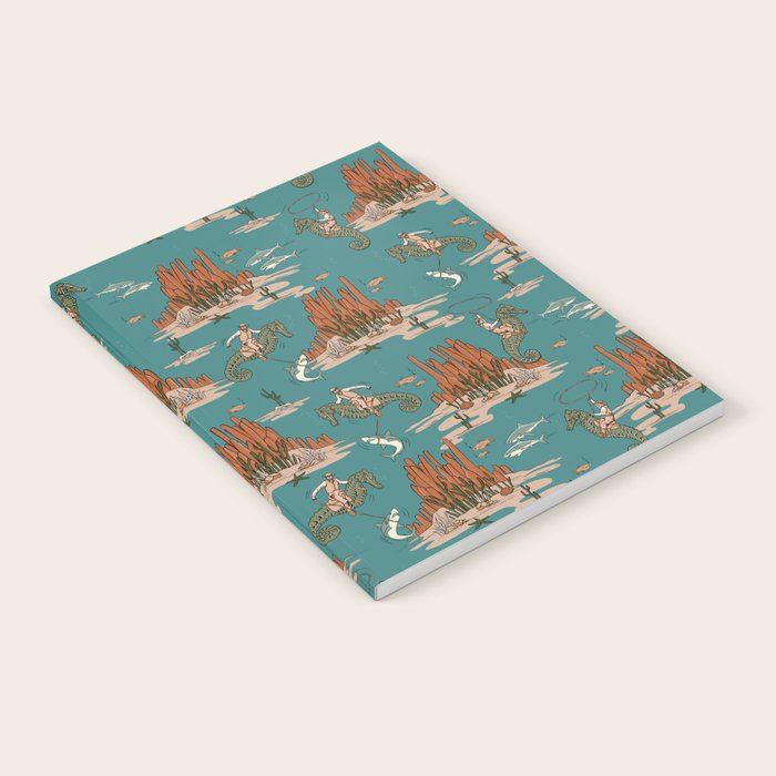Quirky Western Cowboys on Seahorses Roping Sharks Notebook