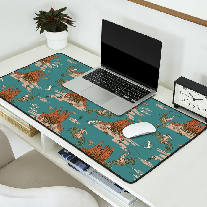 Quirky Western Cowboys on Seahorses Roping Sharks Desk Mat Gallery Image 2