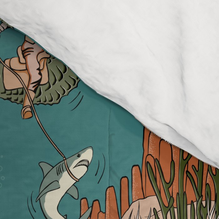 Quirky Western Cowboys on Seahorses Roping Sharks Comforter Gallery Image 4