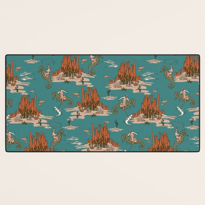 Quirky Western Cowboys on Seahorses Roping Sharks Desk Mat Gallery Image 3