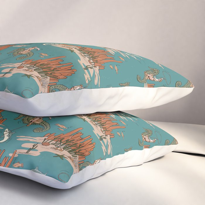 Quirky Western Cowboys on Seahorses Roping Sharks Pillow Sham Gallery Image 3