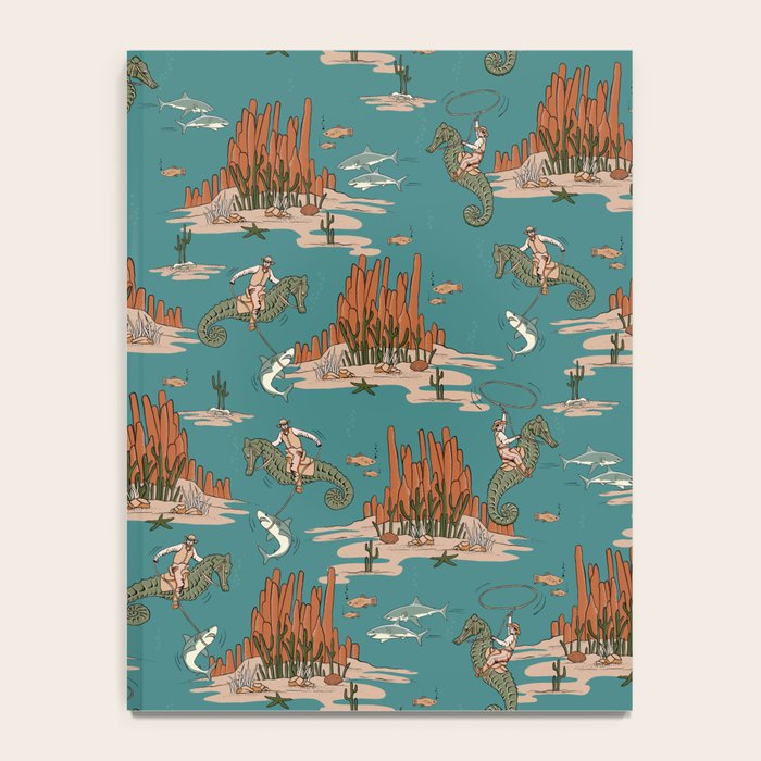 Quirky Western Cowboys on Seahorses Roping Sharks Notebook Gallery Image 4