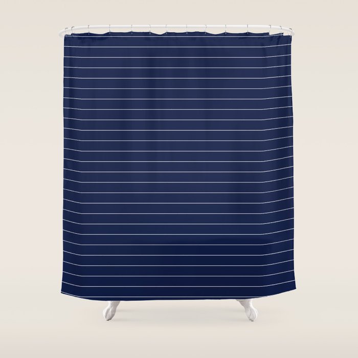 Navy Blue Pinstripe Line Stripe Minimalist Stripes Lines Drawing Shower Curtain Gallery Image 1