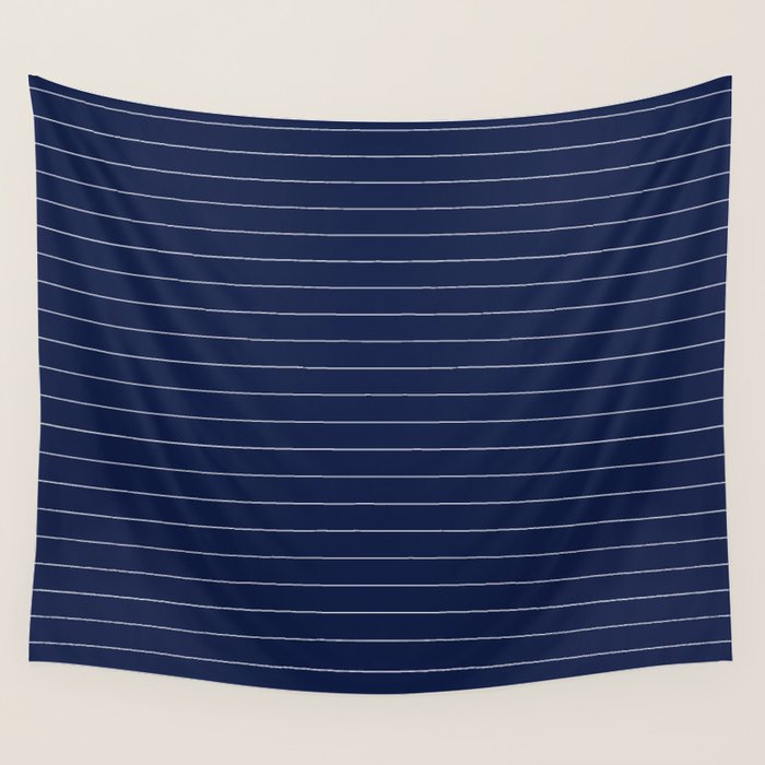 Navy Blue Pinstripe Line Stripe Minimalist Stripes Lines Drawing Wall Tapestry Gallery Image 4