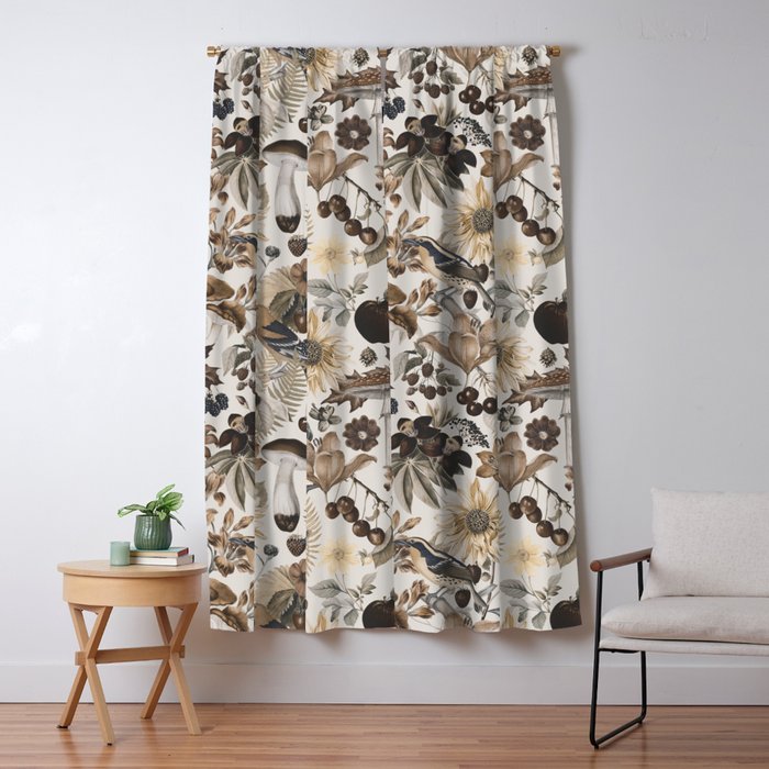Autumn Garden With Birds In Warm Fall Colors Window Curtain Gallery Image 1
