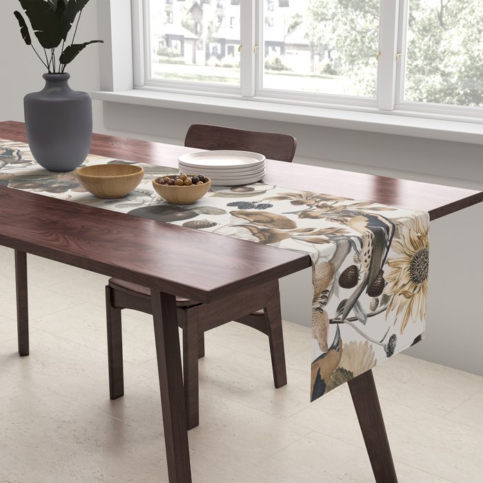 Autumn Garden With Birds In Warm Fall Colors Table Runner Gallery Image 2