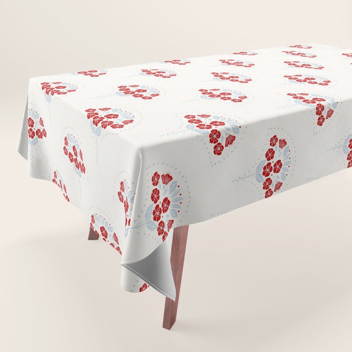 Heritage-Inspired Red and Blue Flowers Tablecloth Gallery Image 1
