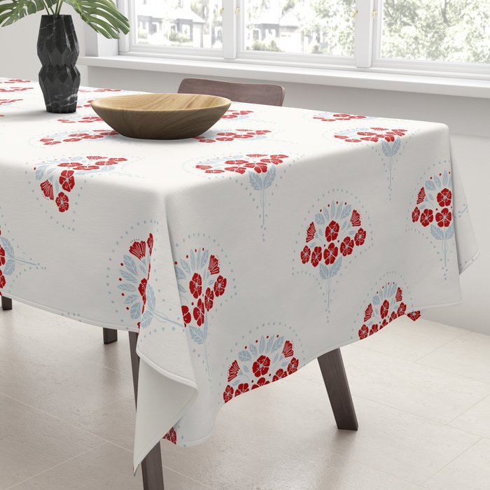 Heritage-Inspired Red and Blue Flowers Tablecloth Gallery Image 3