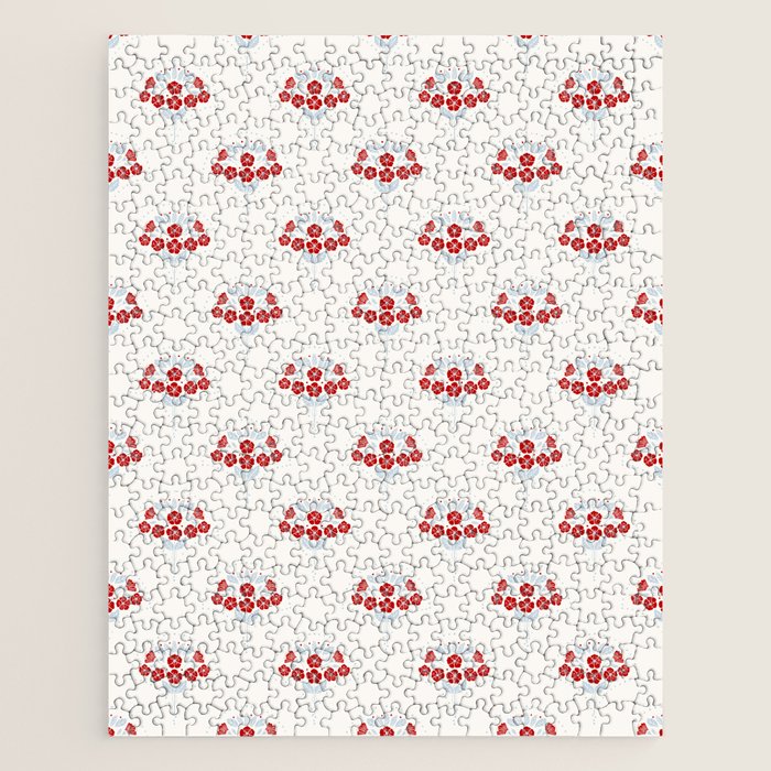 Heritage-Inspired Red and Blue Flowers Jigsaw Puzzle Gallery Image 1