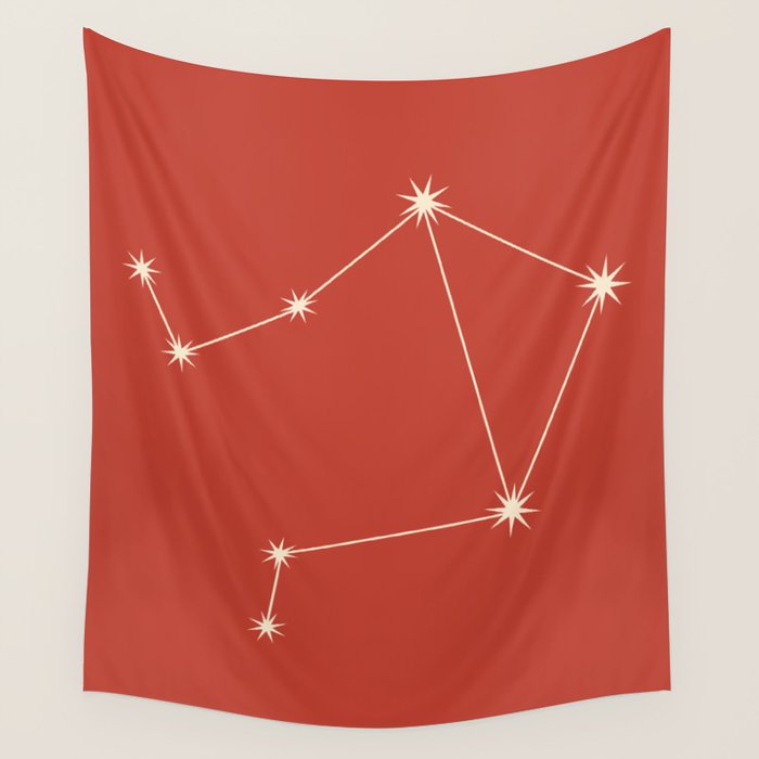 Libra Zodiac Star Constellation Line Art Red Wall Tapestry Gallery Image 4