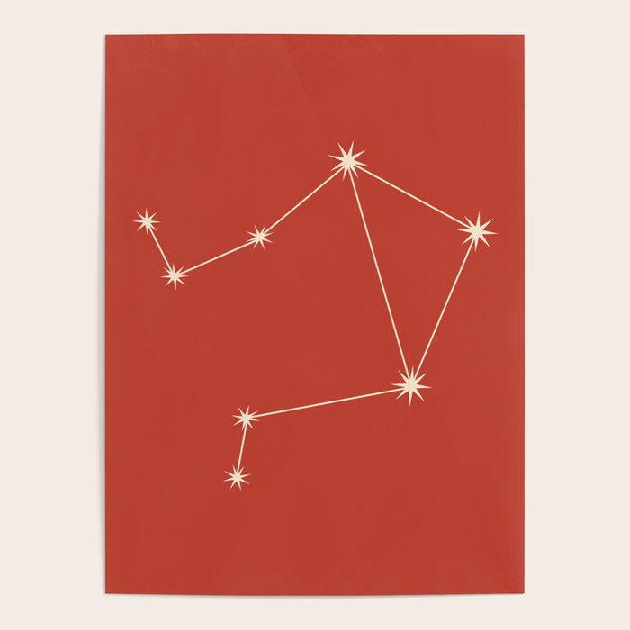 Libra Zodiac Star Constellation Line Art Red Poster Gallery Image 4