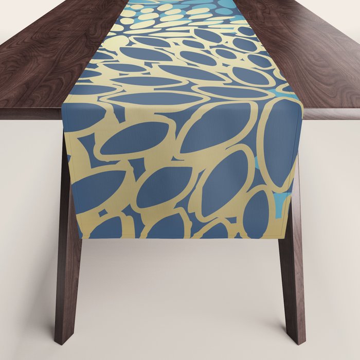 Christmas, Flower Garden, Gold and Blue, Floral Prints Table Runner Gallery Image 1