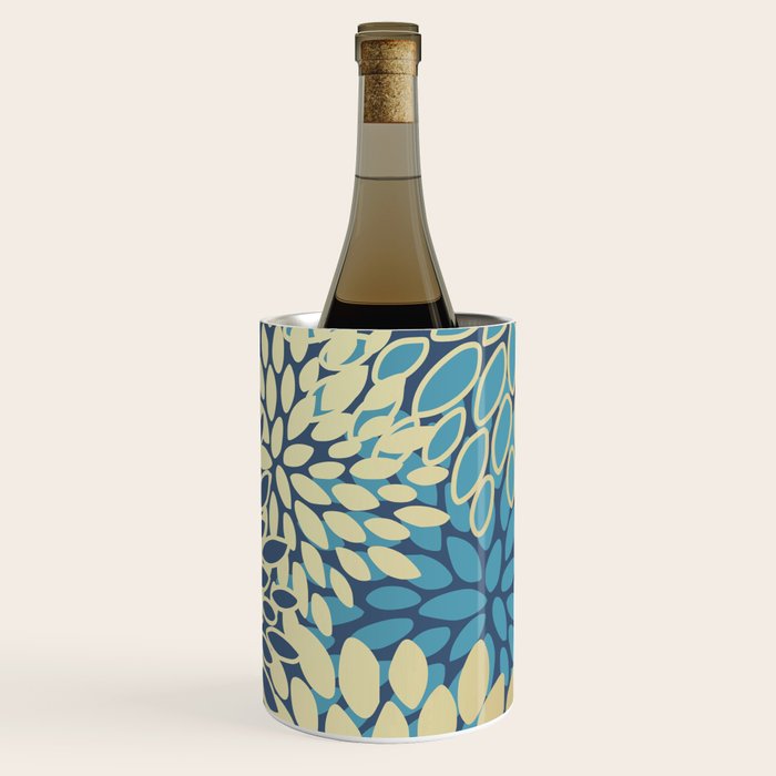 Christmas, Flower Garden, Gold and Blue, Floral Prints Wine Chiller Gallery Image 1