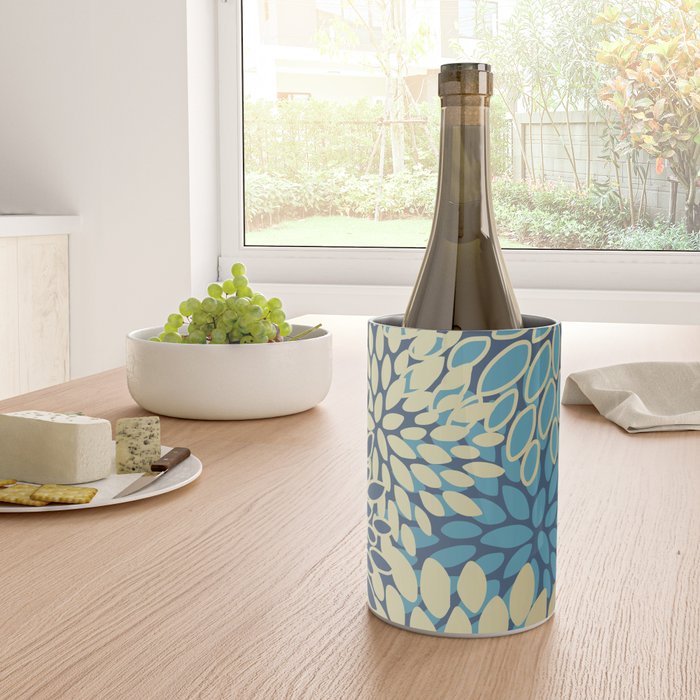 Christmas, Flower Garden, Gold and Blue, Floral Prints Wine Chiller Gallery Image 4