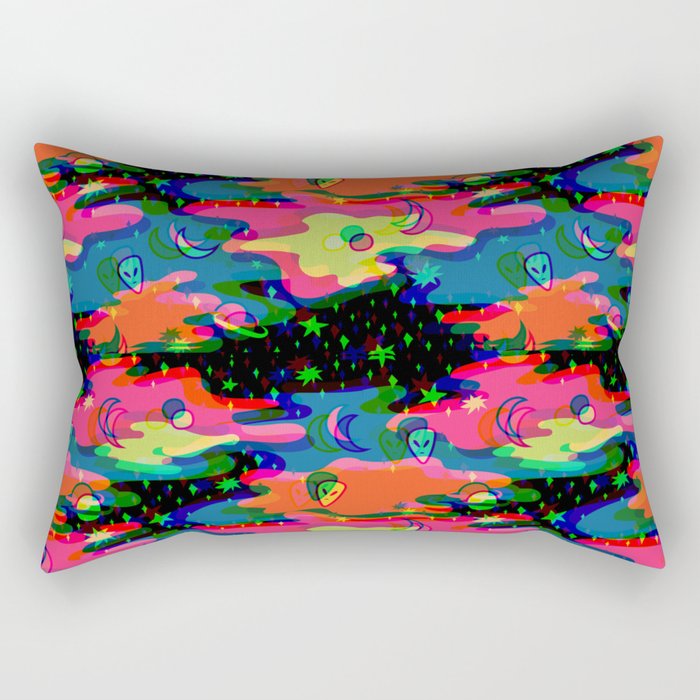 Psychedelic 3D Alien Print Rectangular Pillow Gallery Image 2