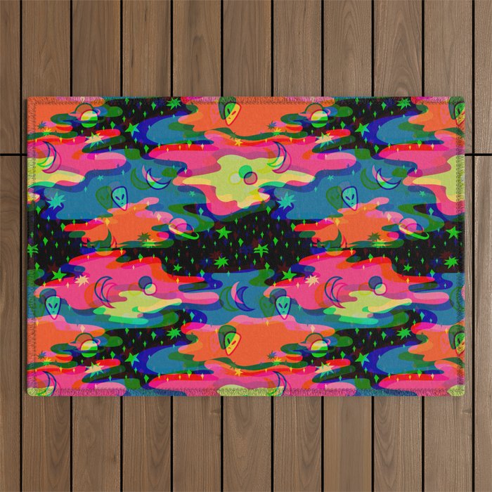 Psychedelic 3D Alien Print Outdoor Rug Gallery Image 1