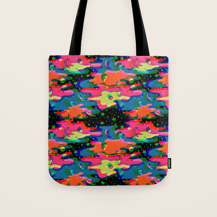 Psychedelic 3D Alien Print Tote Bag Gallery Image 1