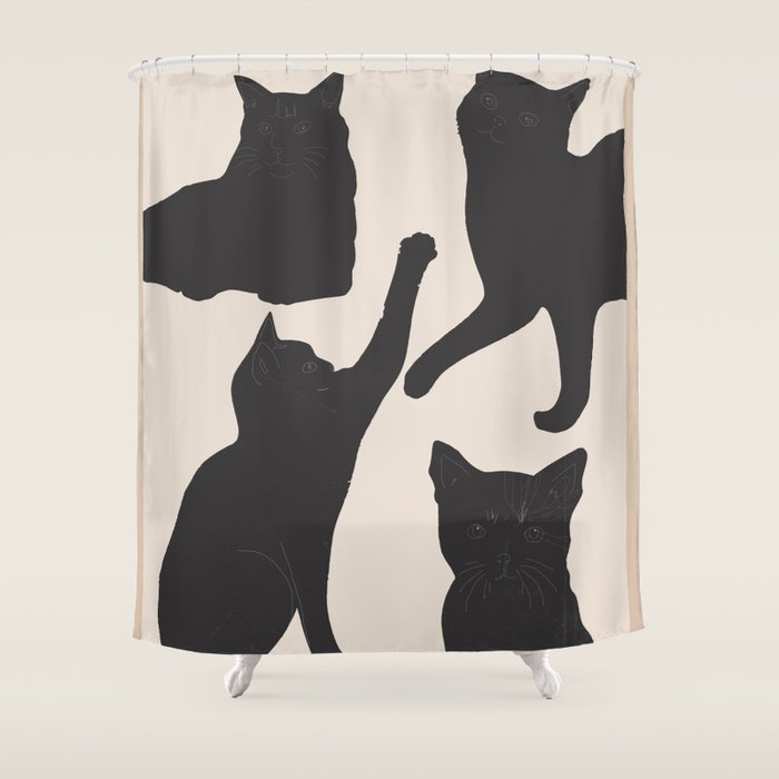 The Abstract Black Cats Shower Curtain Gallery Image 1