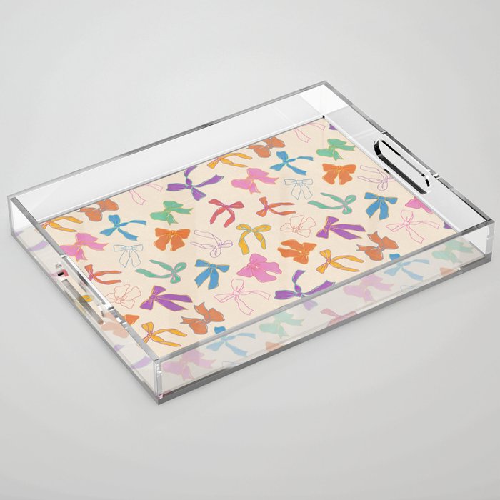 Vintage Coquette Colorful Bows Pattern Acrylic Tray Gallery Image 1