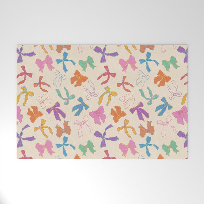 Vintage Coquette Colorful Bows Pattern Welcome Mat Gallery Image 1