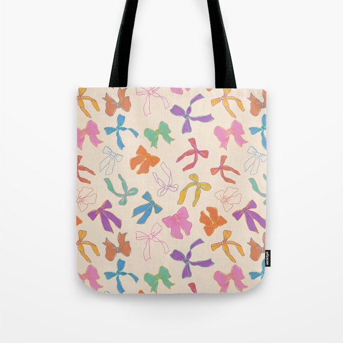 Vintage Coquette Colorful Bows Pattern Tote Bag Gallery Image 1