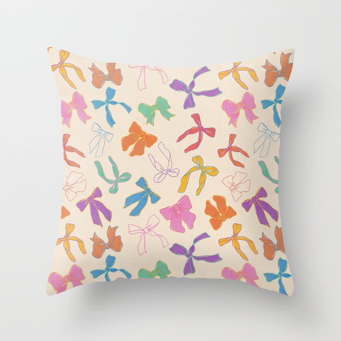 Vintage Coquette Colorful Bows Pattern Throw Pillow Gallery Image 1