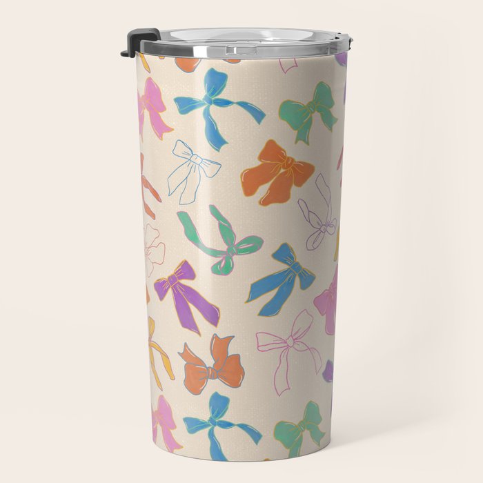 Vintage Coquette Colorful Bows Pattern Travel Mug Gallery Image 3