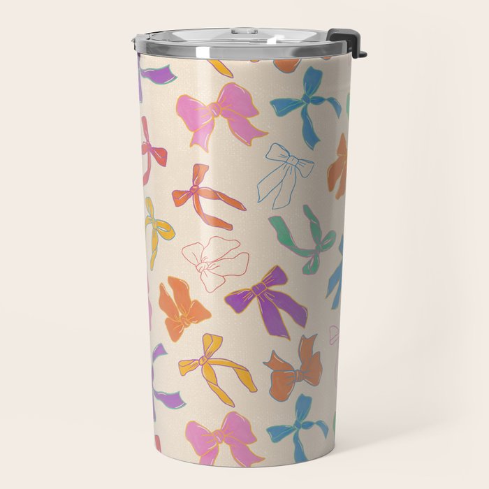 Vintage Coquette Colorful Bows Pattern Travel Mug Gallery Image 2