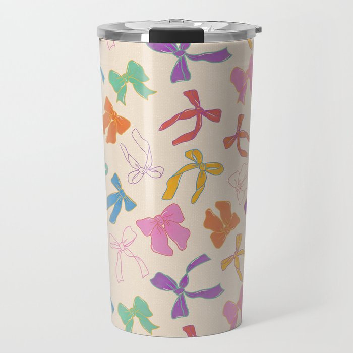 Vintage Coquette Colorful Bows Pattern Travel Mug Gallery Image 1
