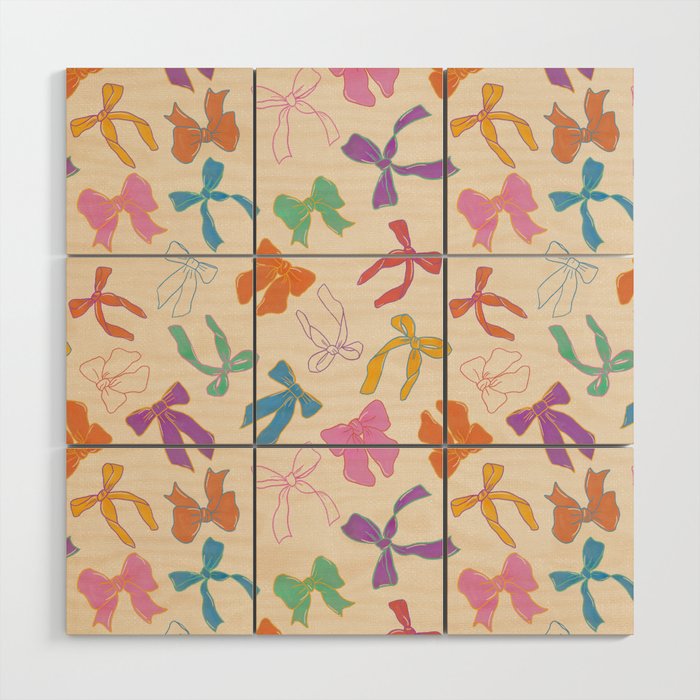 Vintage Coquette Colorful Bows Pattern Wood Wall Art Gallery Image 1