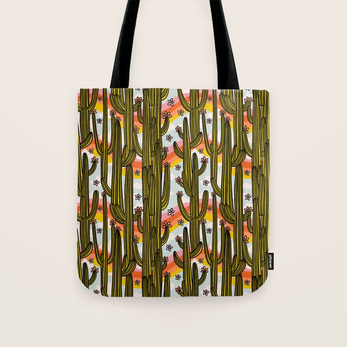 Rainbow and Cacti Print Tote Bag Gallery Image 1