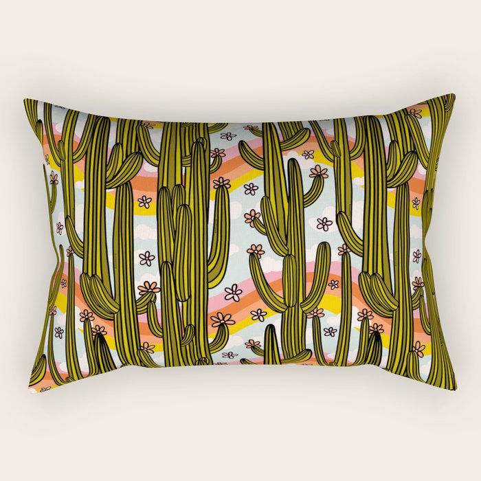 Rainbow and Cacti Print Rectangular Pillow Gallery Image 1