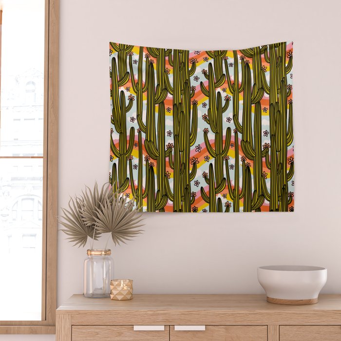 Rainbow and Cacti Print Wall Tapestry Gallery Image 2