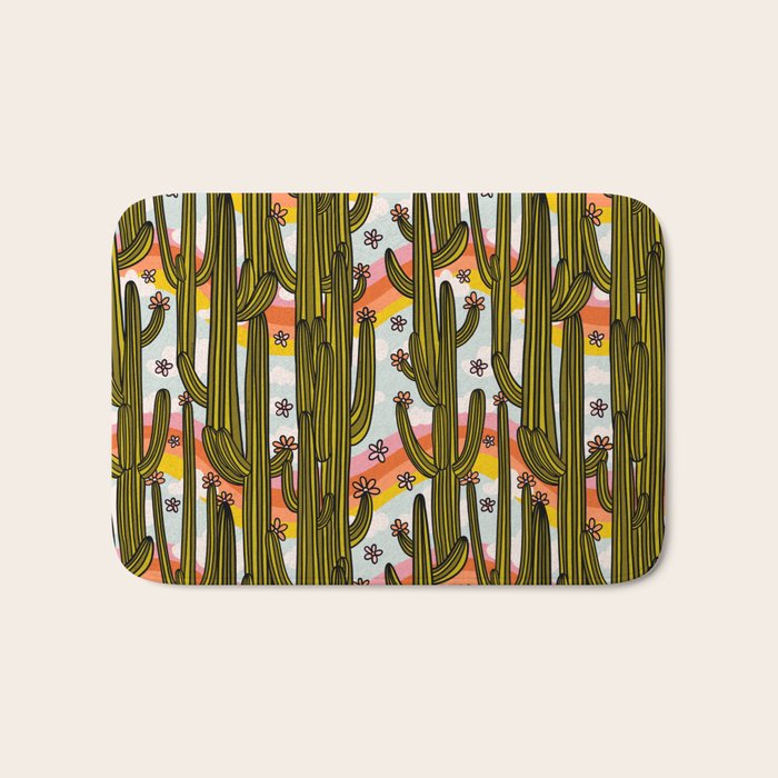 Rainbow and Cacti Print Bath Mat Gallery Image 1