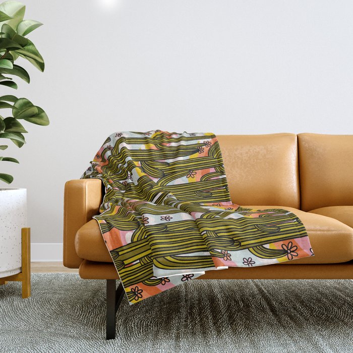 Rainbow and Cacti Print Throw Blanket Gallery Image 1