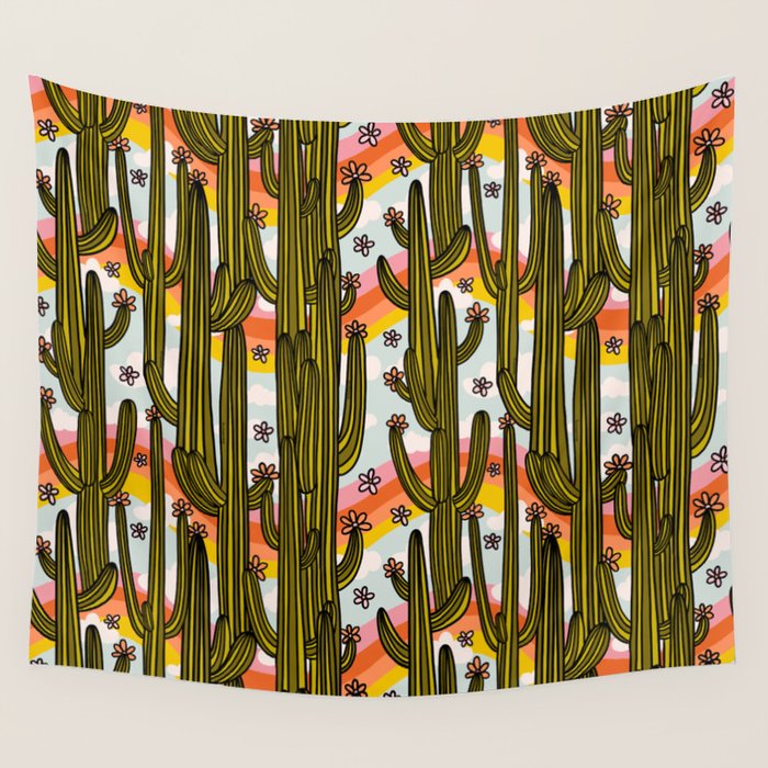 Rainbow and Cacti Print Wall Tapestry Gallery Image 1