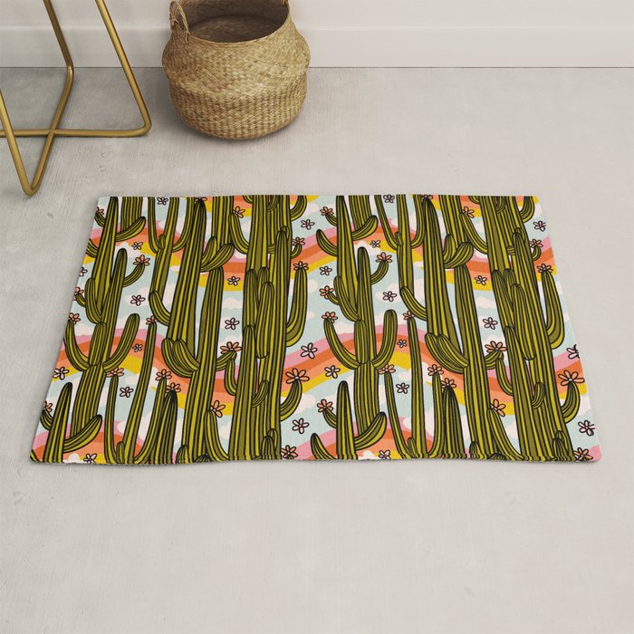 Rainbow and Cacti Print Rug Gallery Image 1