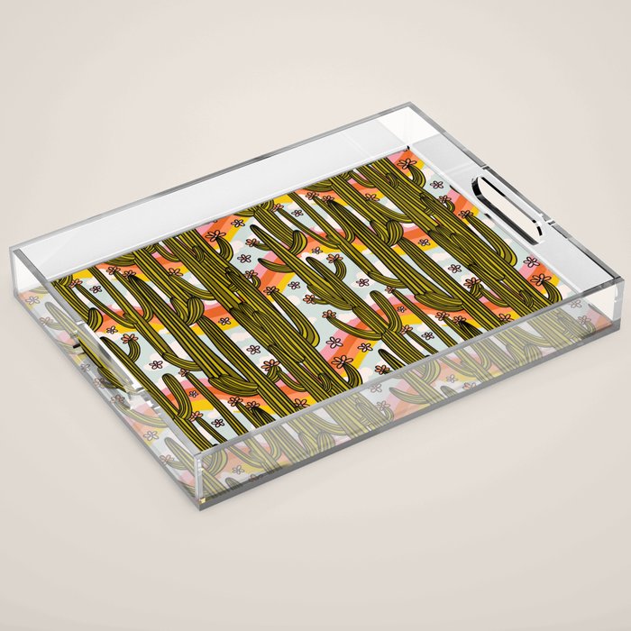 Rainbow and Cacti Print Acrylic Tray Gallery Image 1