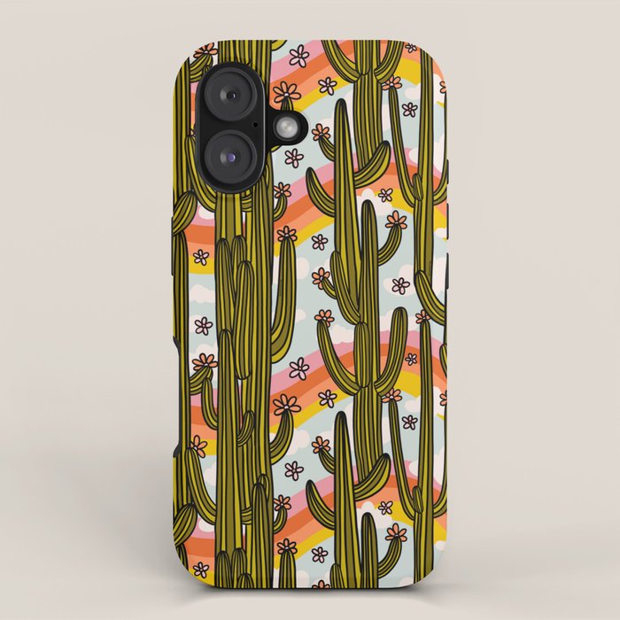 Rainbow and Cacti Print iPhone Case Gallery Image 1