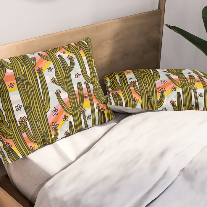 Rainbow and Cacti Print Pillow Sham Gallery Image 2