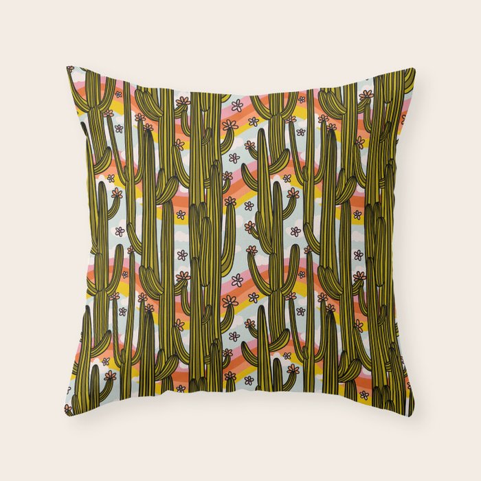 Rainbow and Cacti Print Throw Pillow Gallery Image 1