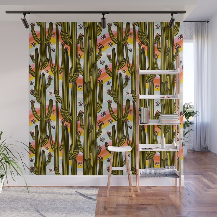 Rainbow and Cacti Print Wall Mural Gallery Image 1