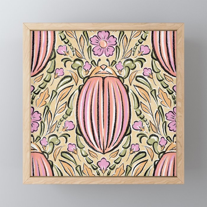 Retro Floral Beetles - vintage pastels Mini Art Print Gallery Image 1