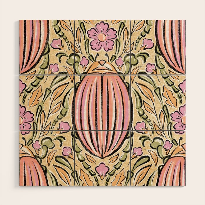 Retro Floral Beetles - vintage pastels Wood Wall Art Gallery Image 1