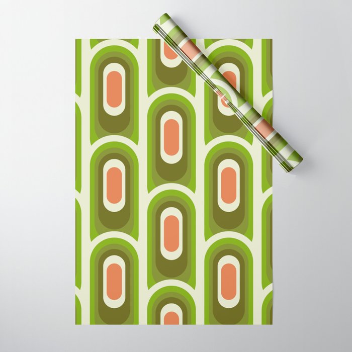 retro aesthetic 60s 70s pattern 45c green Wrapping Paper Gallery Image 1