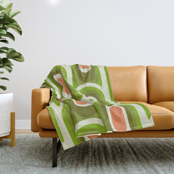 retro aesthetic 60s 70s pattern 45c green Throw Blanket Gallery Image 1