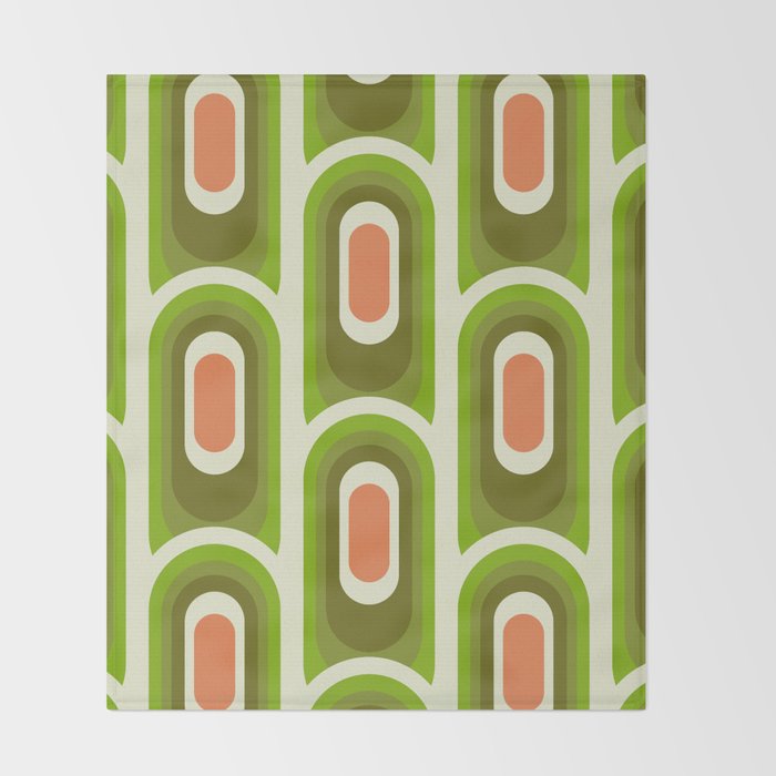 retro aesthetic 60s 70s pattern 45c green Throw Blanket Gallery Image 2
