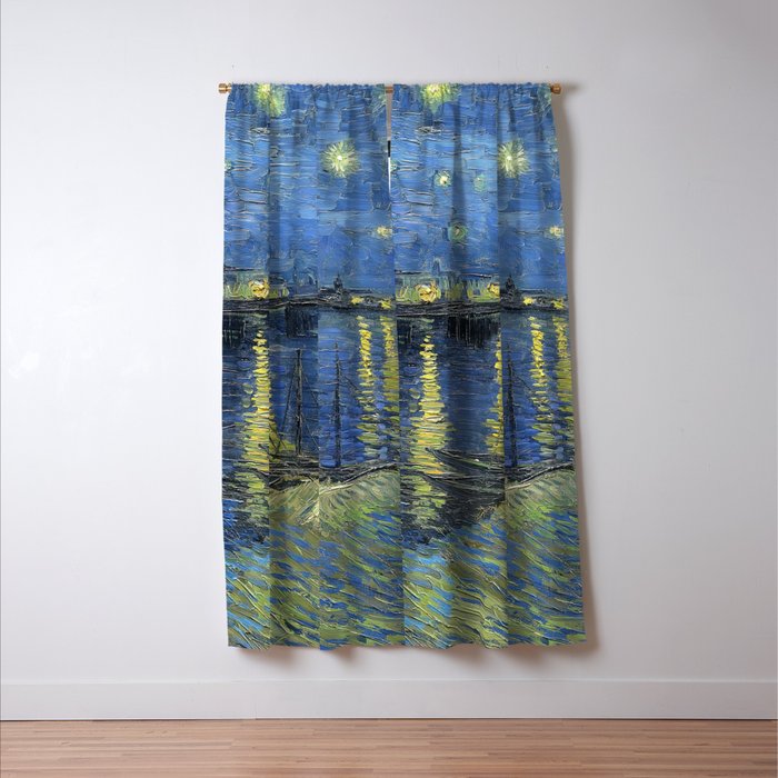 Vincent van Gogh Starry Night Over the Rhone (1888) enhanced with artificial intelligence Window Curtain Gallery Image 3