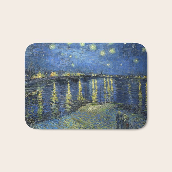 Vincent van Gogh Starry Night Over the Rhone (1888) enhanced with artificial intelligence Bath Mat Gallery Image 1