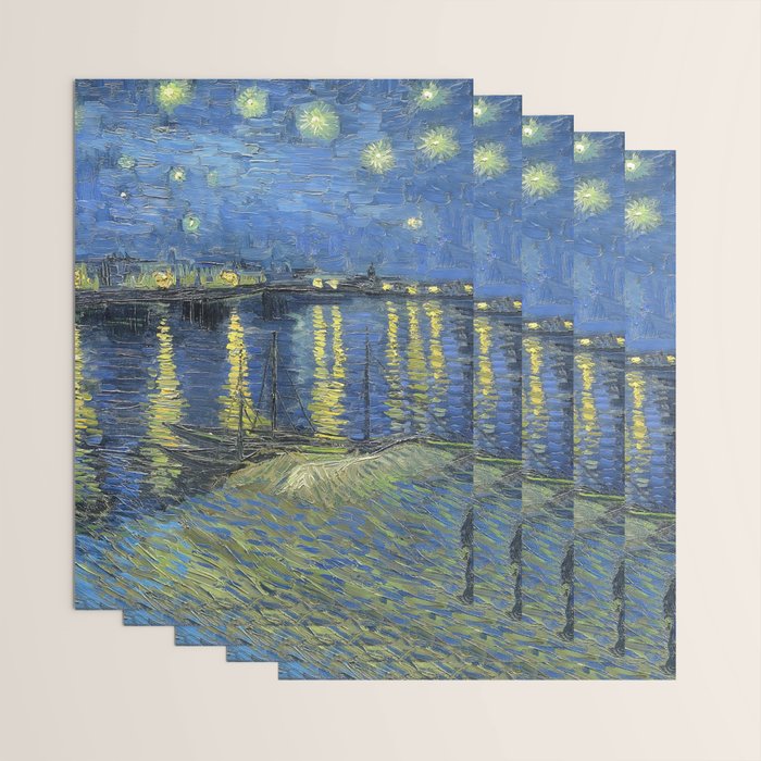 Vincent van Gogh Starry Night Over the Rhone (1888) enhanced with artificial intelligence Wrapping Paper Gallery Image 3